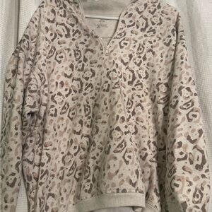 Aerie Leopard Print Quarter-Zip Sweatshirt
